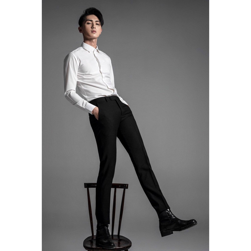 Áo sơ mi trắng chất liệu lụa hàn quốc slim fit | BigBuy360 - bigbuy360.vn