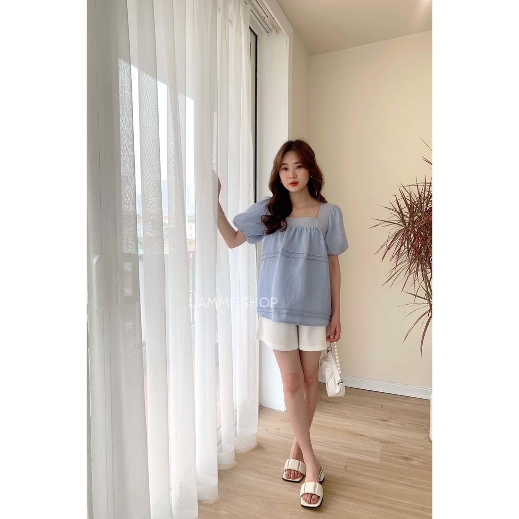 Áo Chiko chất tơ mềm, nơ cổ vuông xinh xắn có thể mix quần hoặc váy thiết kế bởi LAMME
