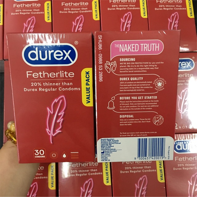 Bao cao su Durex Fetherlite Condom Durex siêu mỏng ôm khít hàng nội địa úc Hộp 30 chiếc, đóng gói kín đáo