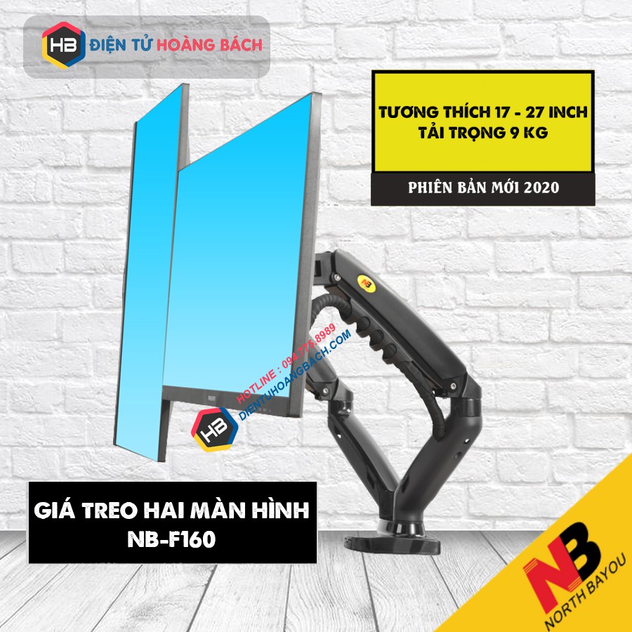 [Phiên Bản Mới] Giá treo hai màn hình NB F160 (17-27 inch) - Xoay 360 độ - Dual Arm Monitor