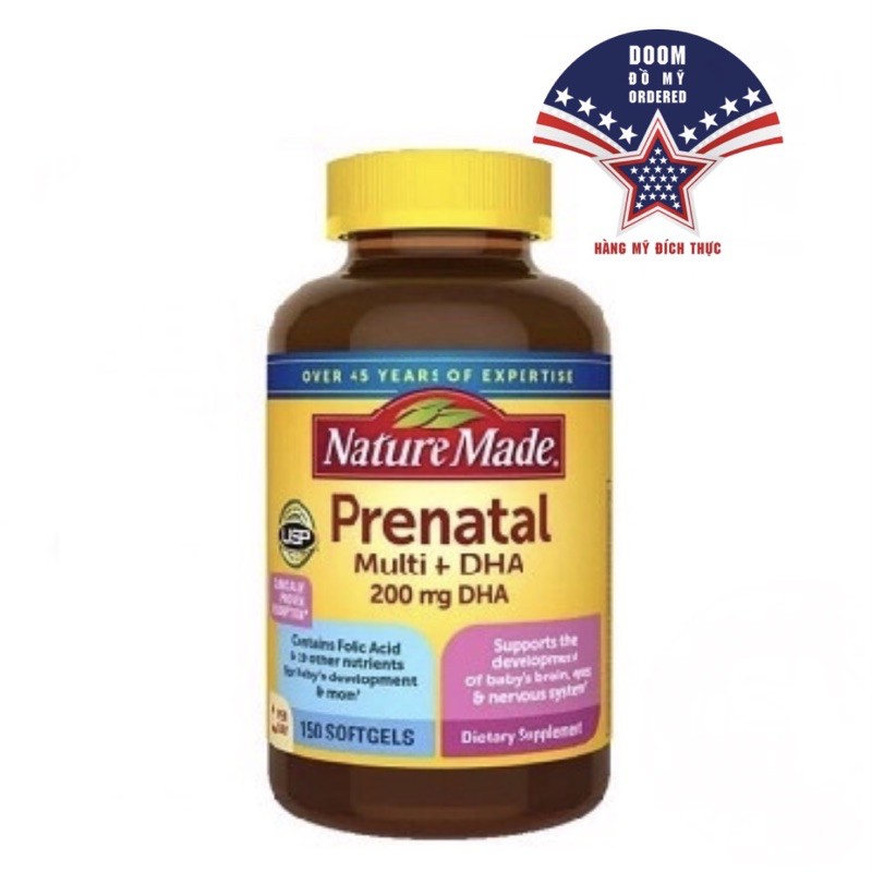 [HÀNG MỸ] Viên Uống BÀ BẦU Nature Made – Prenatal Multi + DHA (150 Viên) [Date Xa]