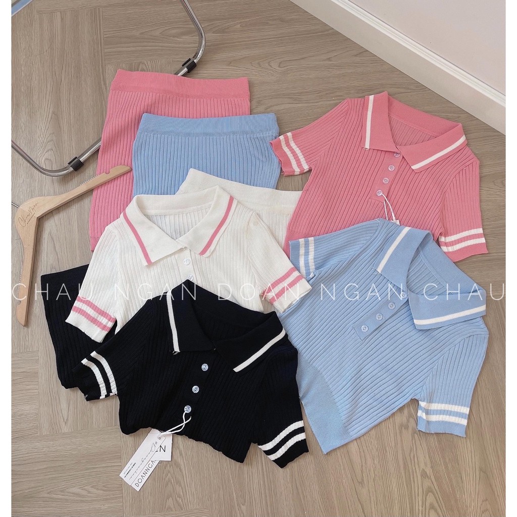 set áo len cổ bẻ cúc ngực phối viền mix chân váy dưới 53kg