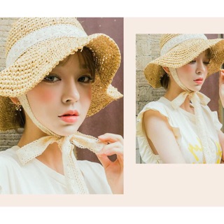 mũ cói/nón cói mềm thắt nơ vintage tiểu thư