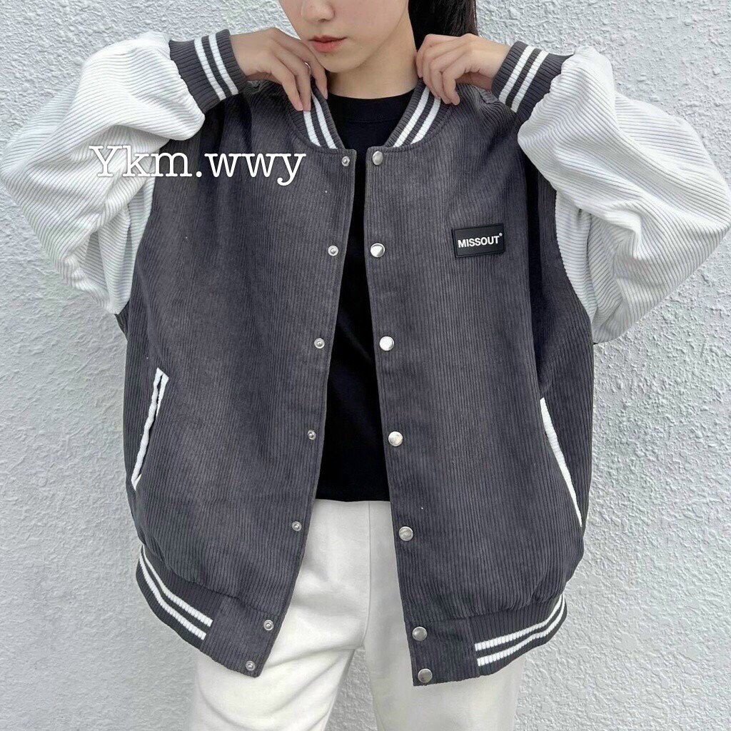 Áo khoác bomber nam nữ form rộng, áo bomber Missout chất liệu nhung tăm kiểu dáng năng động phong cách Hàn Quốc