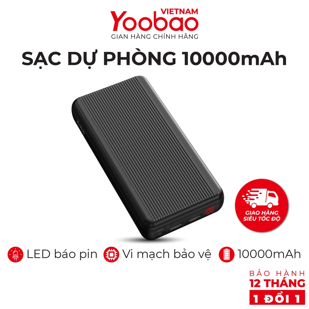 Sạc dự phòng 10000mAh Yoobao P10D Slim sạc nhanh PD Công suất 18W - Hàng chính hãng - Bảo hành 12 tháng 1 đổi 1