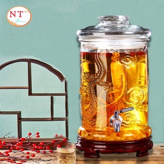 Bình ngâm rượu thủy tinh dáng trụ hoa văn rồng 5 lít (có van hoặc không van)