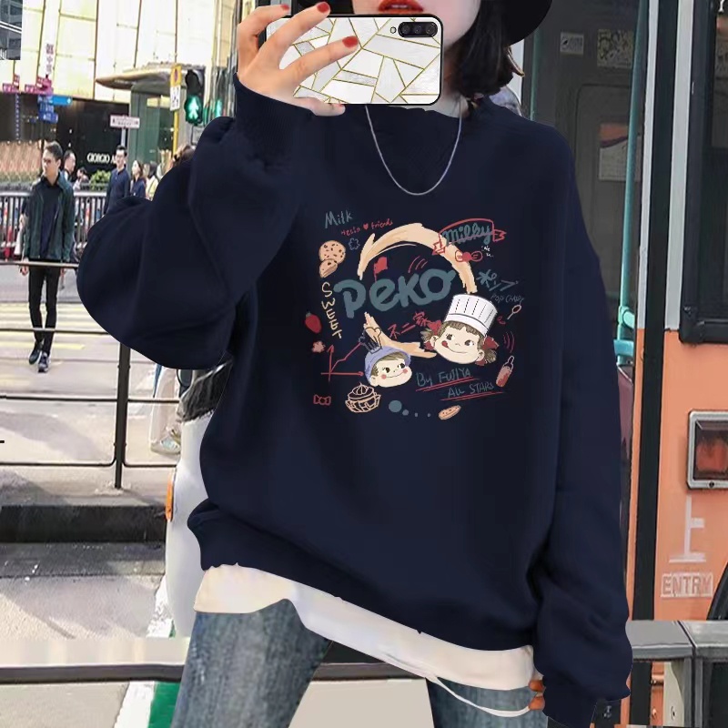 ZHELIAHNGFEI Áo Sweater Tay Dài Cổ Tròn Dáng Rộng Phong Cách Preppy