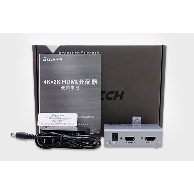 Bộ chia HDMI 1 ra 2 DTECH DT-7142 chuẩn 4K-2K hỗ trợ trình chiếu