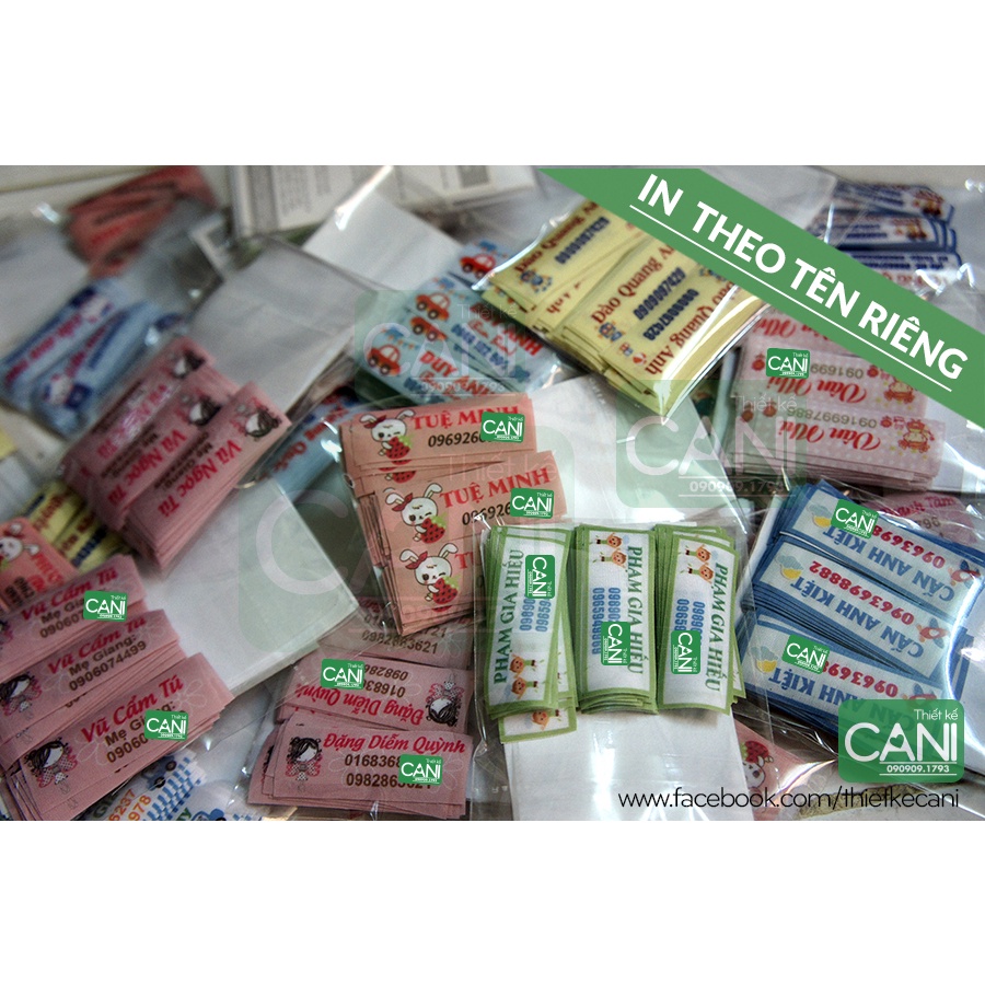 MÁC VẢI KEO 1 gói gồm 25 cái hoặc 50 cái  Mác ủi quần áo cho bé  Phù hiệu cho bé_In theo thông tin riêng CANI
