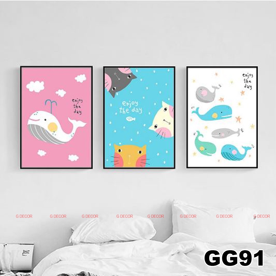 Tranh treo tường canvas hoạt hình trang trí phòng ngủ bé trai, bé gái, tranh siêu nhân, búp bê, anime, công chúa, baby