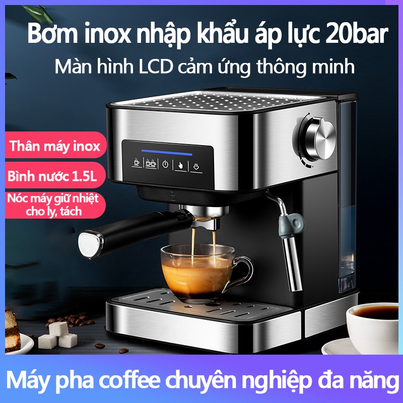 Máy pha cà phê chế biến coffee đa chức năng thân inox màn cảm ứng có ống đun đánh sữa BE137