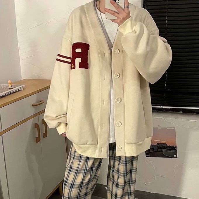 Áo Khoác Bóng Chày Cổ Chữ V Thời Trang Hàn Quốc