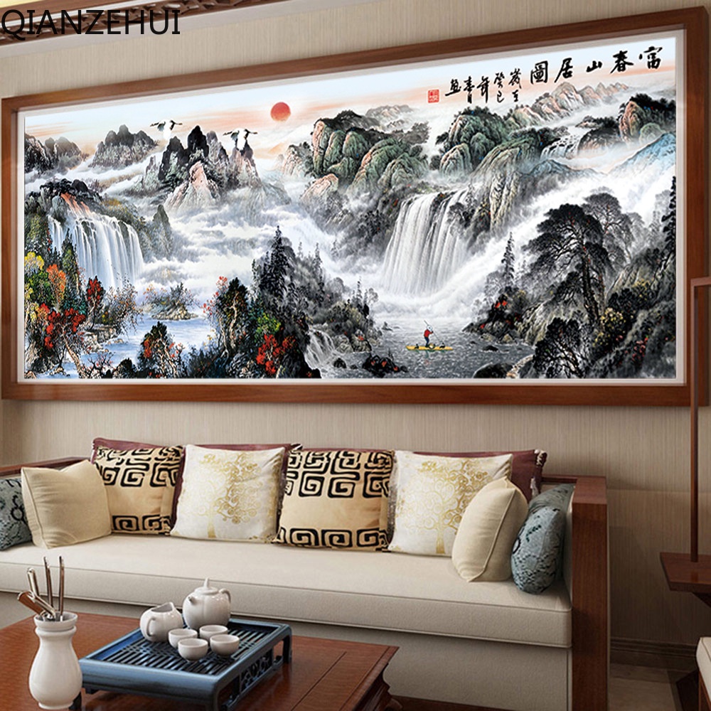 Bộ Tranh Thêu Chữ Thập 11CT DIY Hình Phong Cảnh Giai Điệu Jiangshan Fuchun Shan Jutu