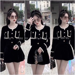 Set váy nhung nữ áo phối ren kèm chân váy