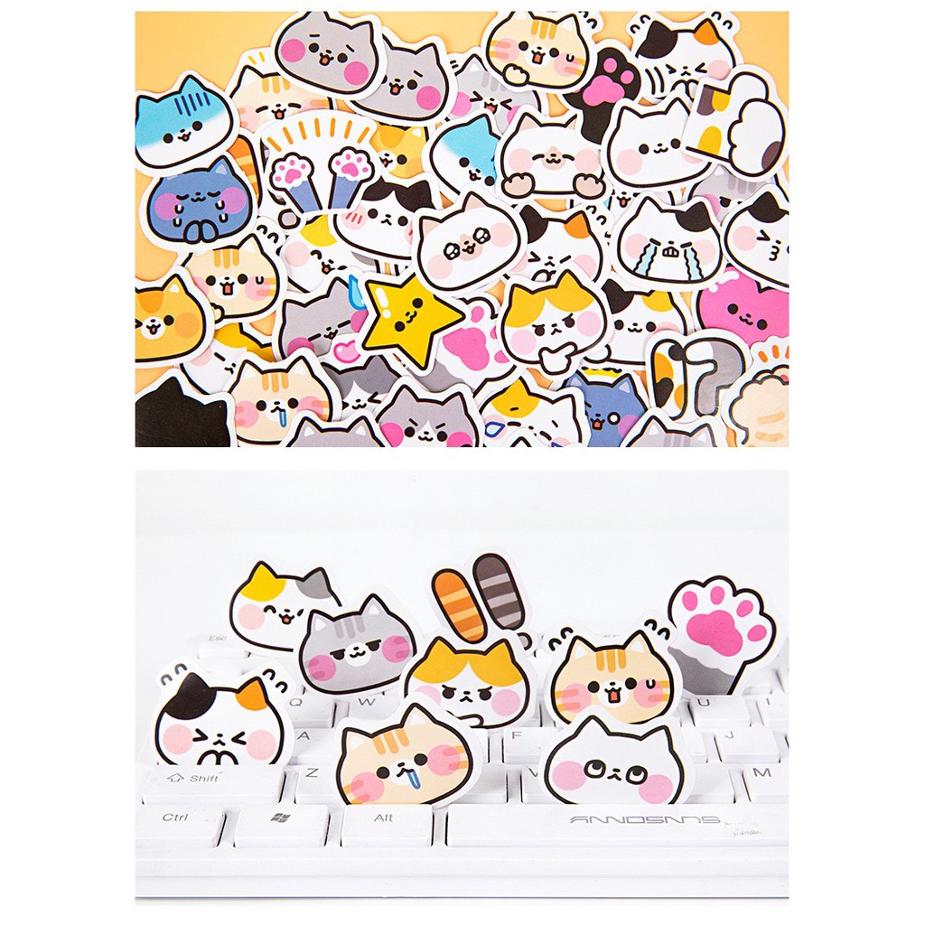Bộ sticker/ Hình dán Họa Tiết Mèo Cute