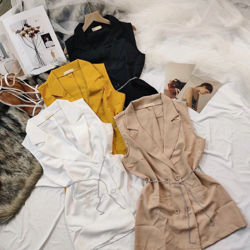 Áo vest không tay nữ phối nút xinh ảnh thật | BigBuy360 - bigbuy360.vn