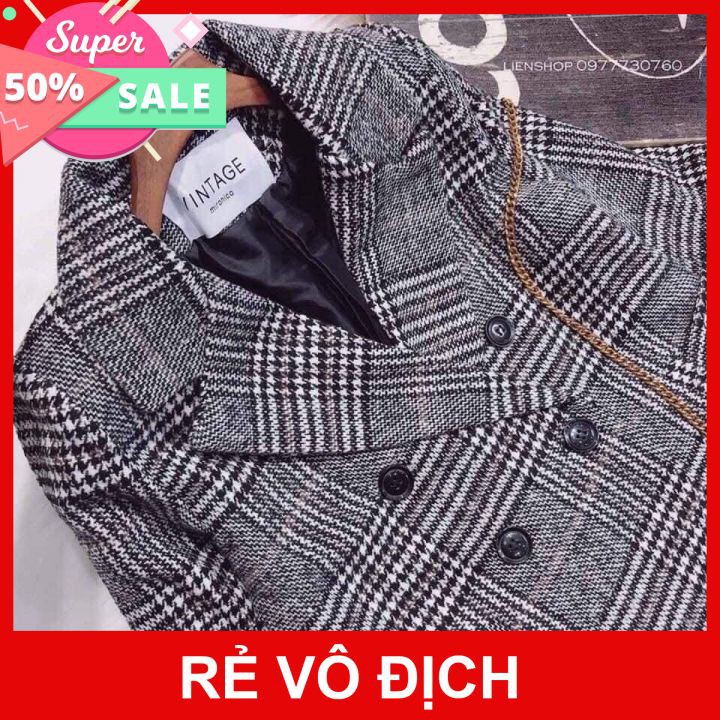 Áo Khoác Dạ Kẻ Đen 2 Lớp 🦋 Áo Choàng Nữ Dáng Hàn Quốc Siêu Xinh