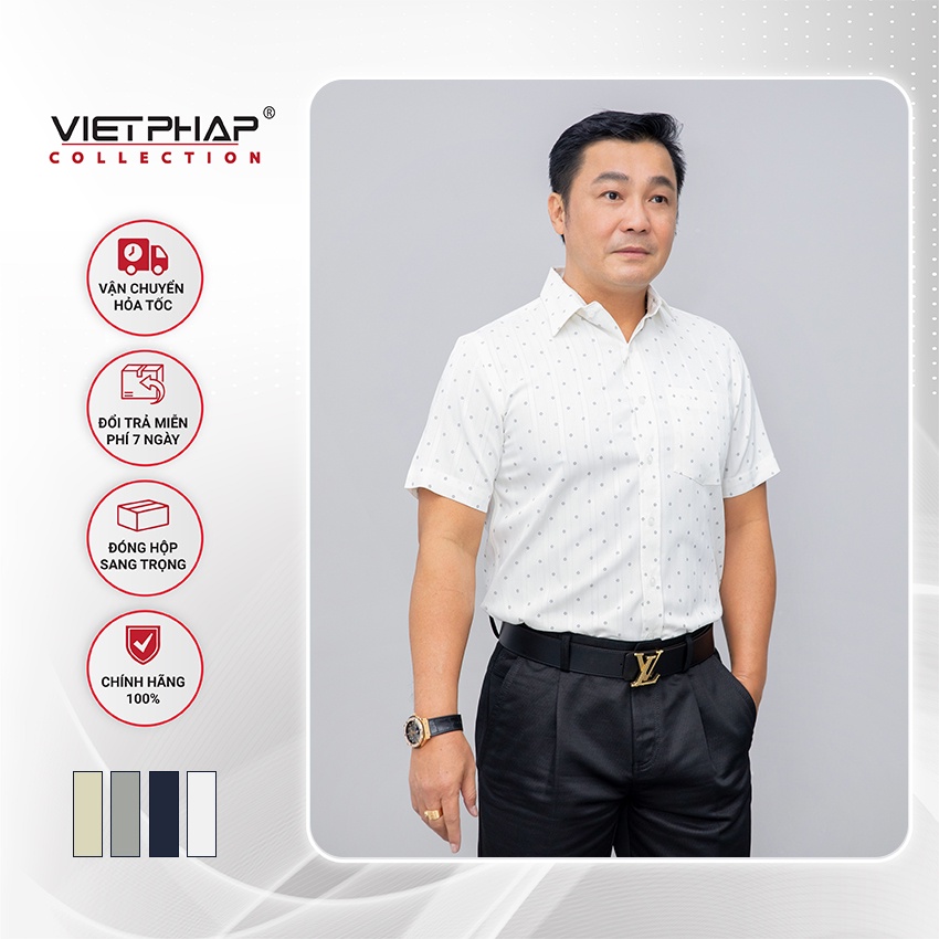 Áo Sơ Mi Nam Tay Ngắn Vạt Ngang Lụa Cao Cấp 9502 Việt Pháp. Siêu Thấm Hút Mồ Hôi, Chất Vải Thoáng Mát - Hàng Chính Hãng