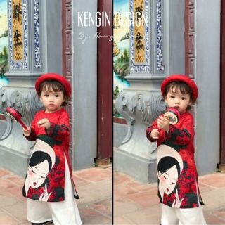 Áo dài gấm đỏ bé gái