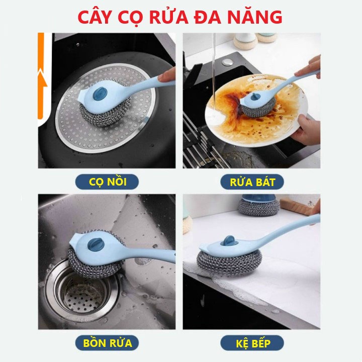 Dụng cụ cọ rửa đa năng, cọ xoong nồi, cọ bếp, cọ rửa bát đĩa, Cây cọ rửa đa năng cầm tay cán dài tiện dụng