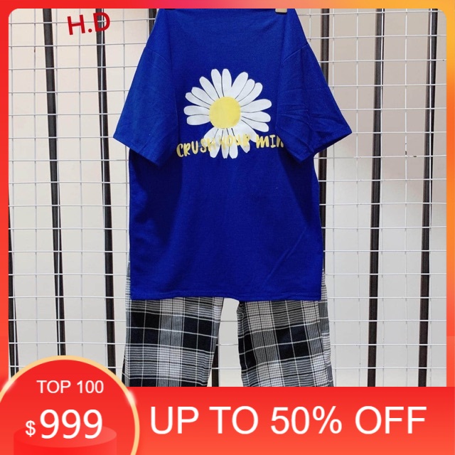 Sét áo hoa cúc mind + quần kẻ đen HĐ12 , Áo thun nam nữ, quần kaki, quần nữ, sét bộ mặc ở nhà MODY