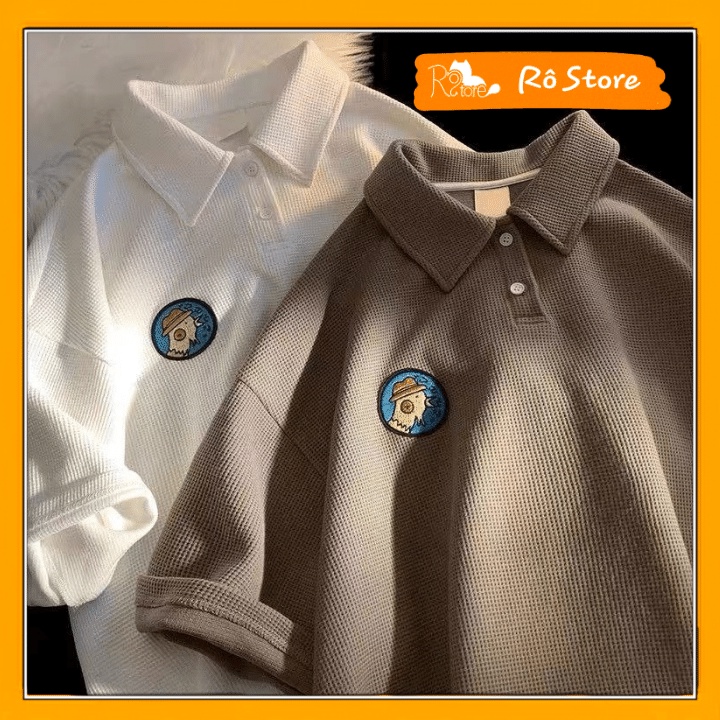 Áo thun polo form rộng tay lỡ hình thêu logo chất liệu tổ ong mềm mát, phong cách trẻ trung Rô Store AT78
