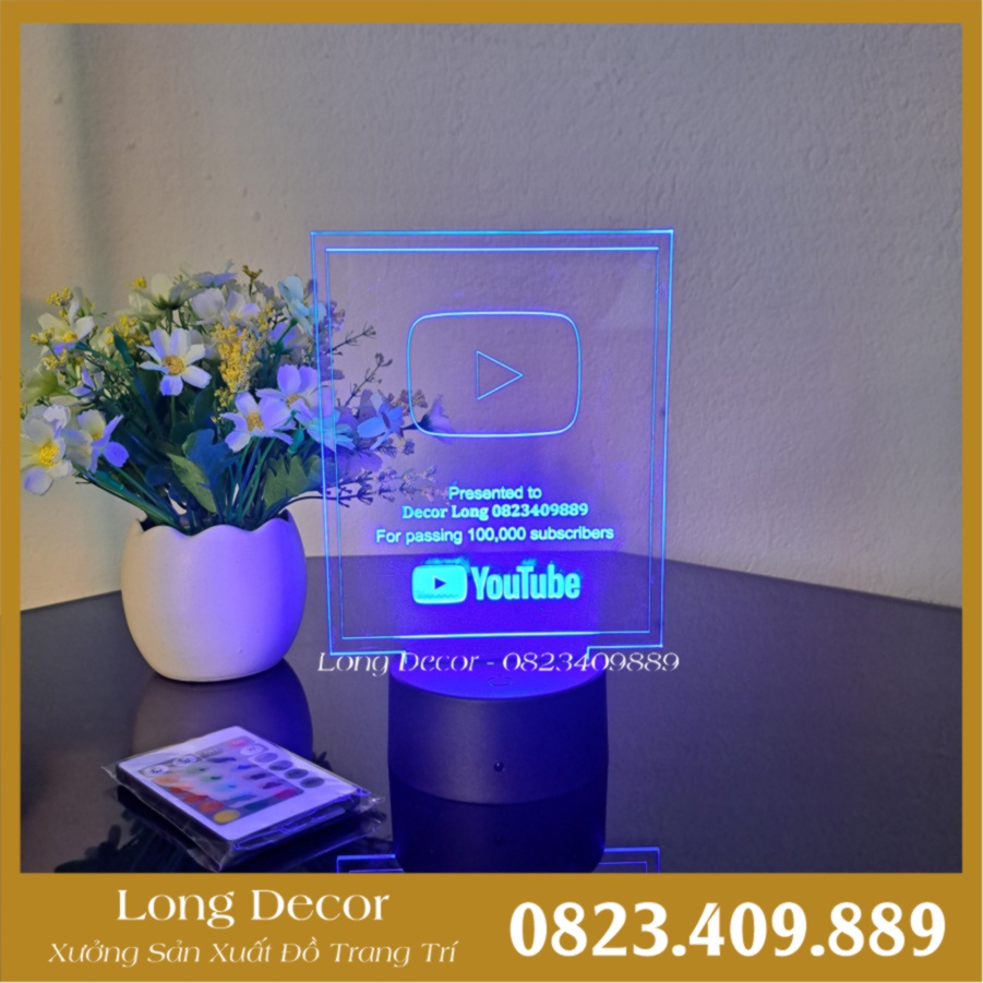 Đèn ngủ, Đèn decor led RGB nút Youtube, Nút Tiktok In tên theo yêu cầu