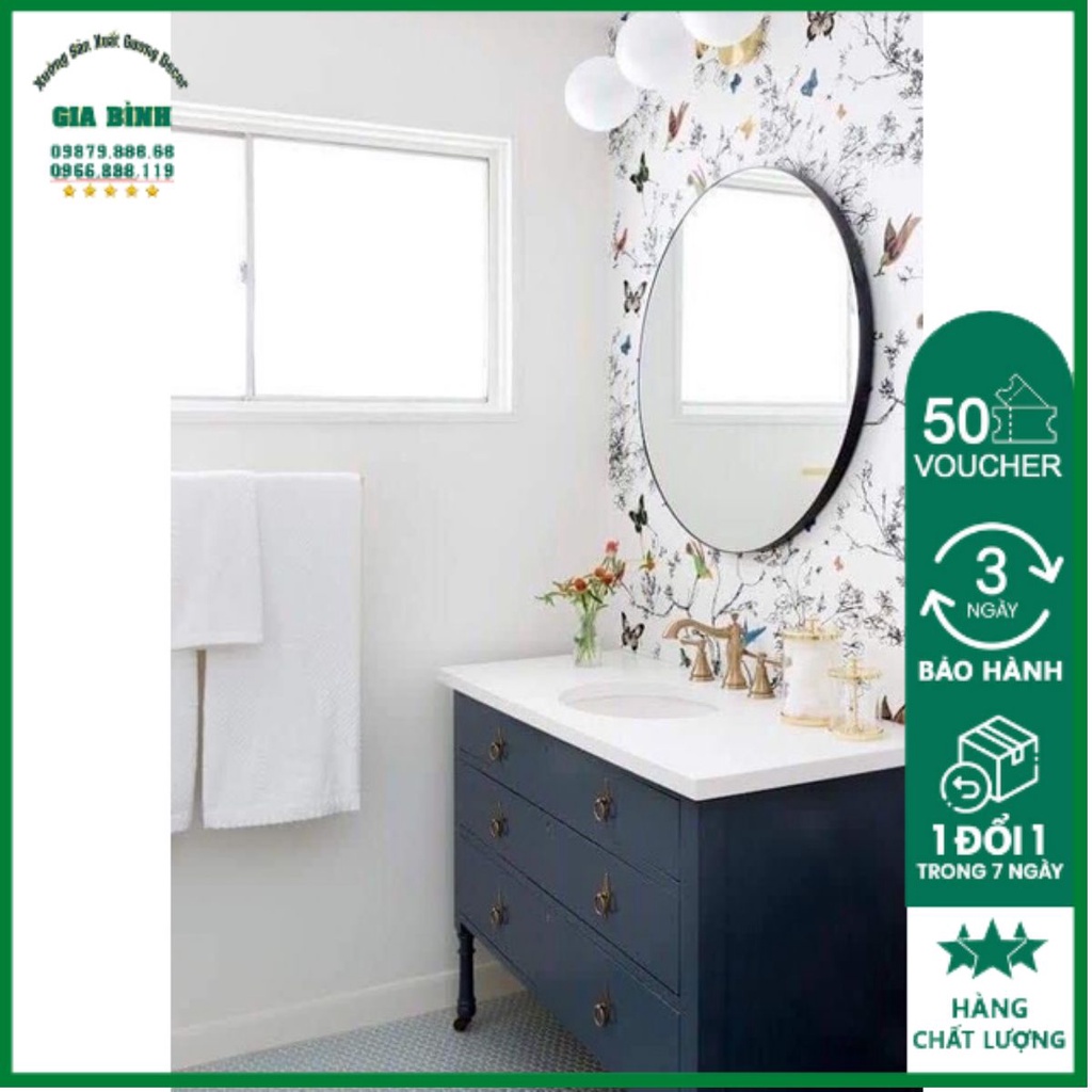 Gương treo tường hình elip viền thép đen vàng trắng cho nhà tắm bàn trang điểm phòng ngủ Gương Decor