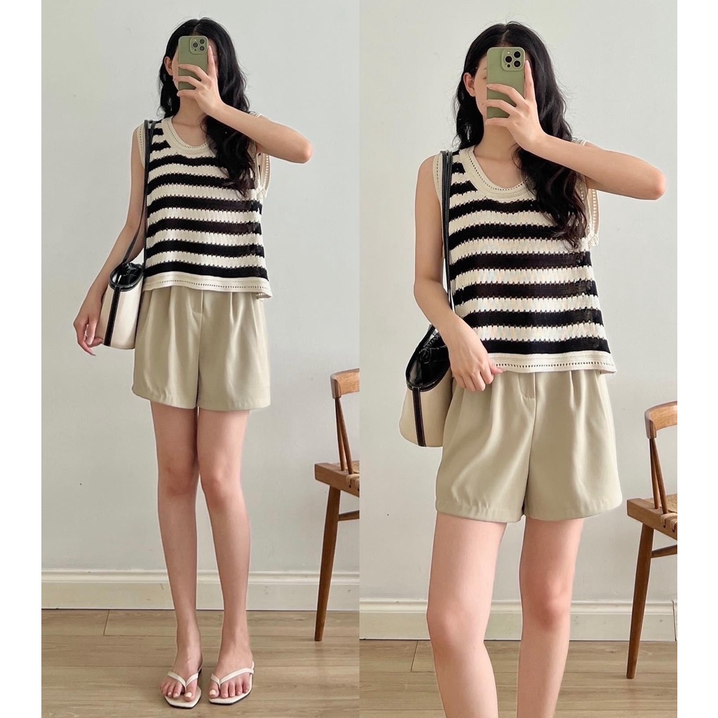 Váy Đi Biển Len Lưới, Đầm Suông Kẻ Ngang Hàng Quảng Châu Loại 1