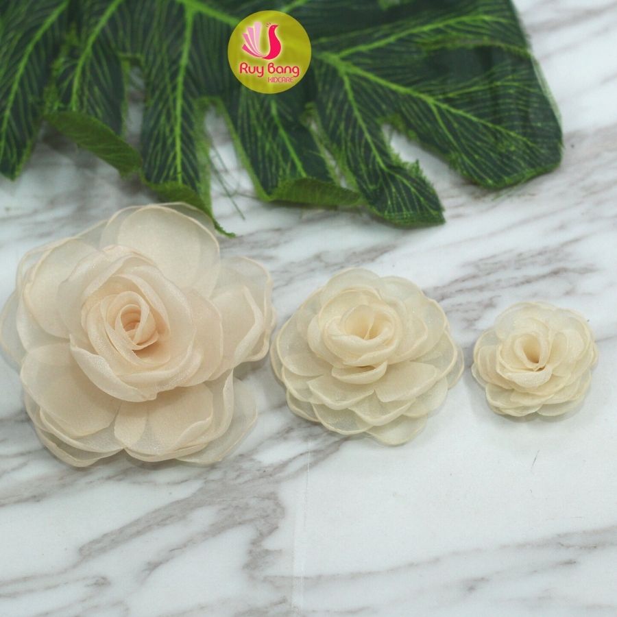Hoa voan hồng dùng làm hoa cài áo, phụ kiện may mặc và gắn phụ kiện tóc H2202