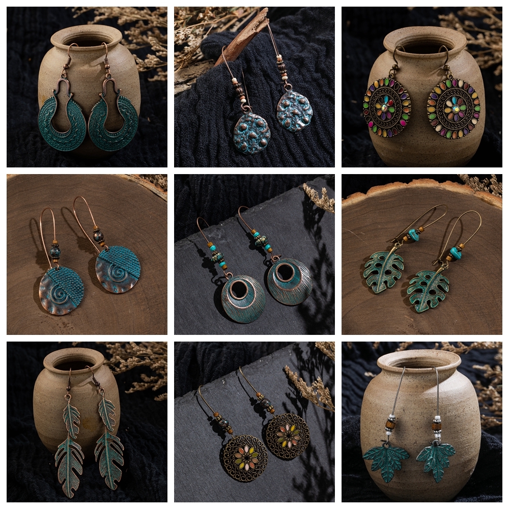 Khuyên tai chuỗi đính đá phong cách Boho cổ điển