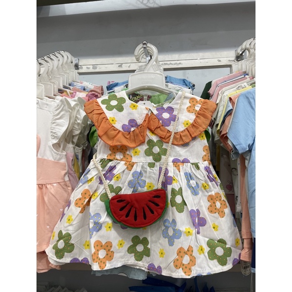Váy In Hoa Cổ Bèo Phối Túi Xinh Cho Bé 8-18 kg