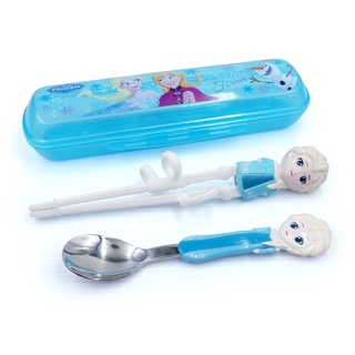 Bộ muỗng đũa tập ăn Elsa , Anna 3D- Disney kèm hộp đựng cho bé