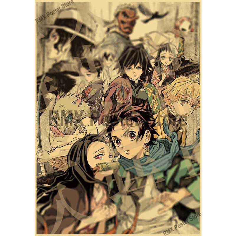 Poster Phim Demon Slayer Dán Tường Trang Trí Phong Cách Retro