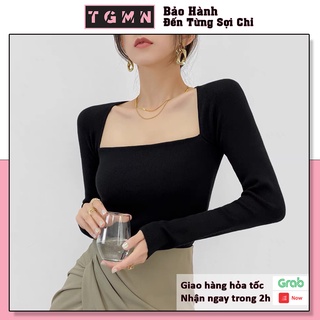 Áo Croptop Tay Dài Cổ Vuông Chất Thun Gân Cao Cấp TGMN