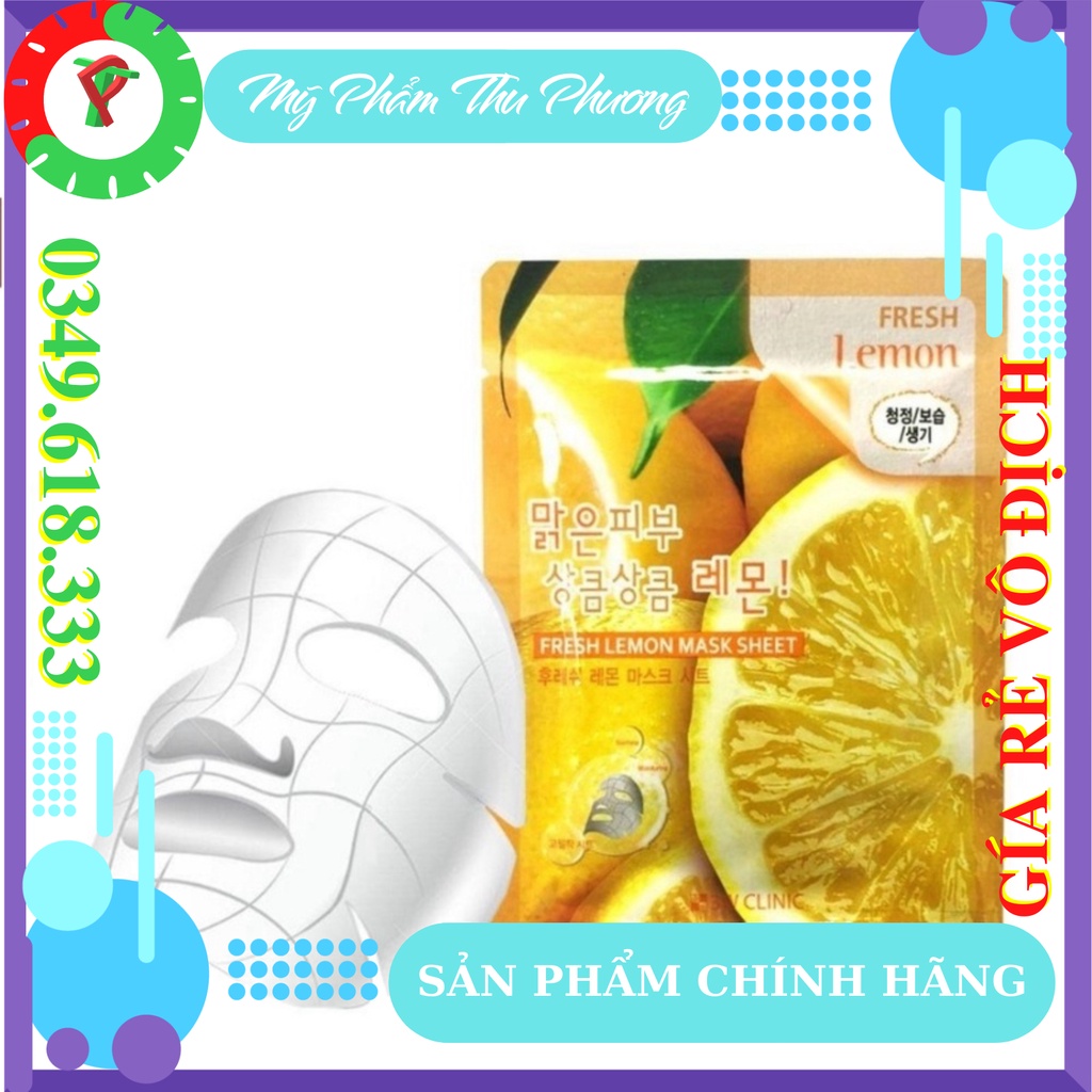 Mặt nạ Chanh Mỹ phẩm chăm sóc dưỡng da thiên nhiên Hàn Quốc chính hãng 3W Clinic Fresh Lemon Mask Sheet