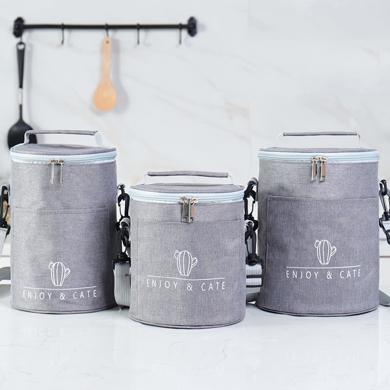 Túi giữ nhiệt đựng hộp cơm trưa hình tròn chất liệu vải oxford chống thấm nước