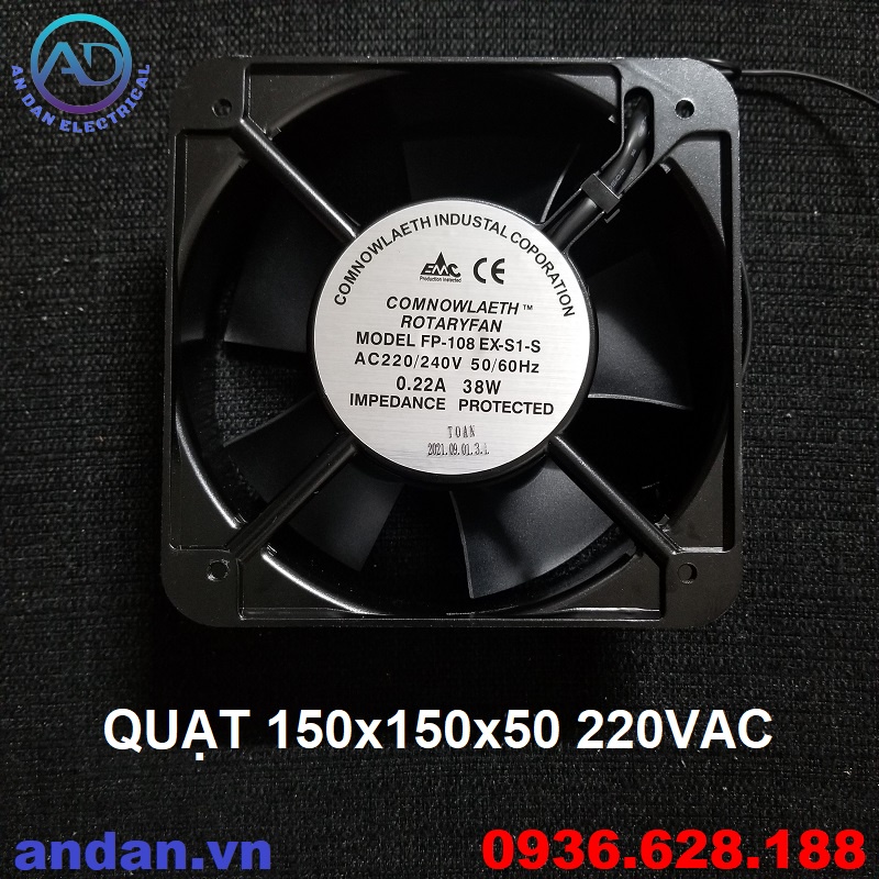 Quạt Tản Nhiệt 150x150x50 15x15cm, Quạt Hút Gió 172x150x51, Quạt làm mát tủ điện 220VAC, Quạt FP-108EX-S1-S, Comnowleath
