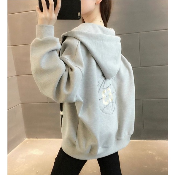 Áo Khoác Nỉ Nữ Dây Khóa Kéo Thêu Logo 63 Vải nỉ Dày Mịn Nón Lớn form Rộng Phối Túi NEW UNISEX