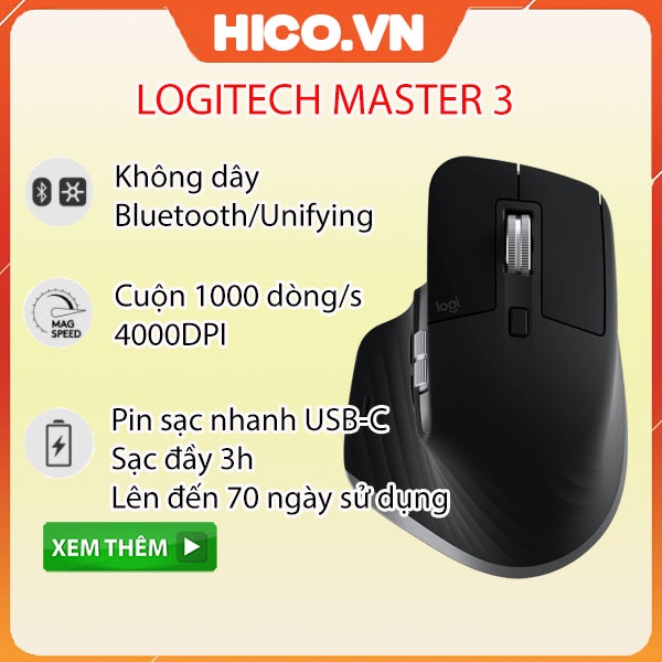 Chuột Không Dây Logitech MX Master 2S, Master 3 Wireless Black - Hàng Chính Hãng - Bảo Hành 12 Tháng
