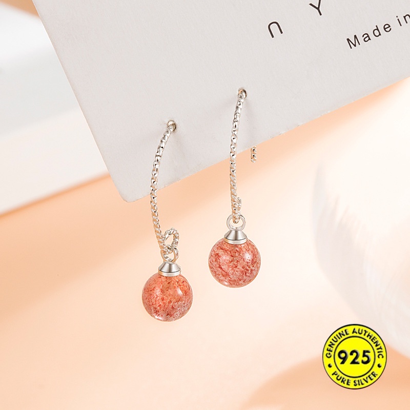 Khuyên Tai Đính Đá Thạch Anh Hình Trái Dâu Dễ Thương Cho Nữ