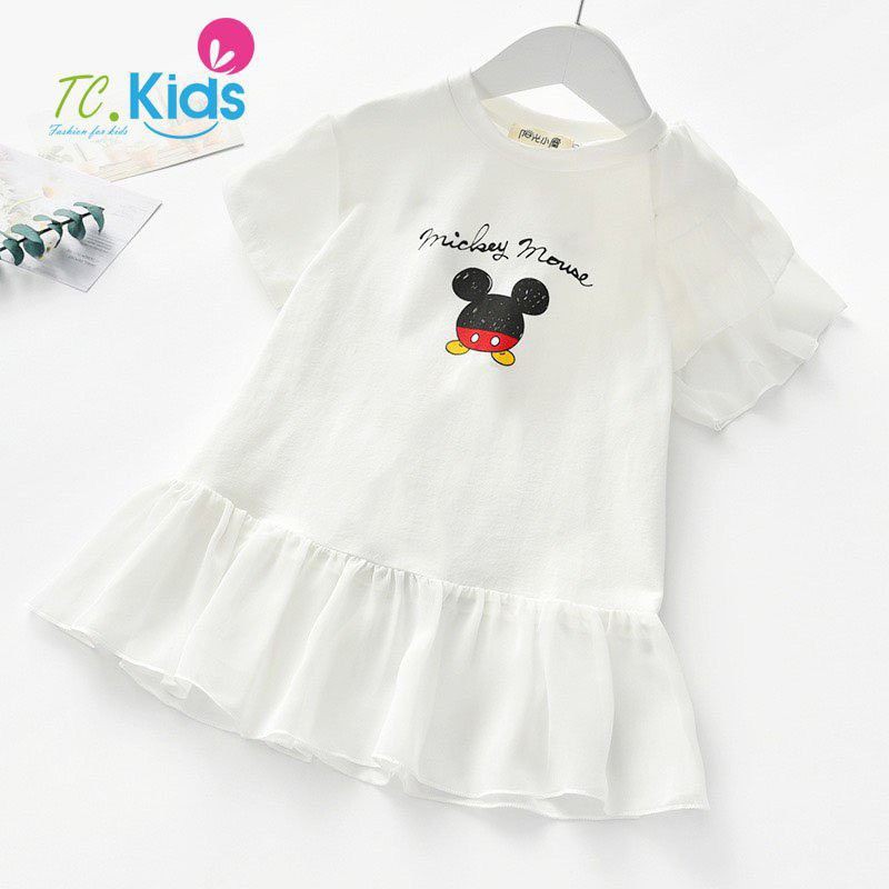 Đâm thun cotton Mickey tay và lai đuôi cá phối voan