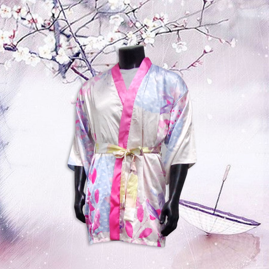 Áo Yukata Nhật Bản họa tiết LÁ HỒNG, nữ, form ngắn, shop REAFIVE