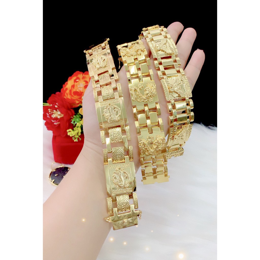 Lắc tay nam chạm rồng mạ 24k cao cấp EKP827C