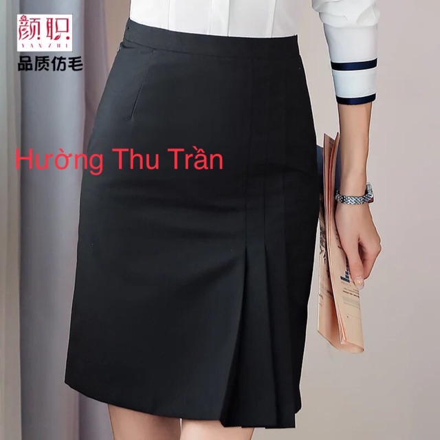 Chân váy xếp li lệch trên gối trẻ trung, chân váy công sở xếp li trên gối sành điệu