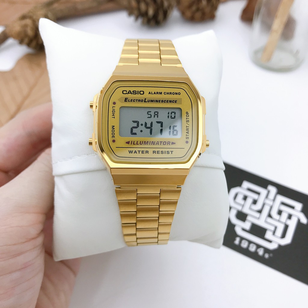 Đồng hồ nam/nữ Casio A168WA-1 / A168WG-9 dây thép không gỉ, chống nước 50m, size 36mm, hàng chính hãng