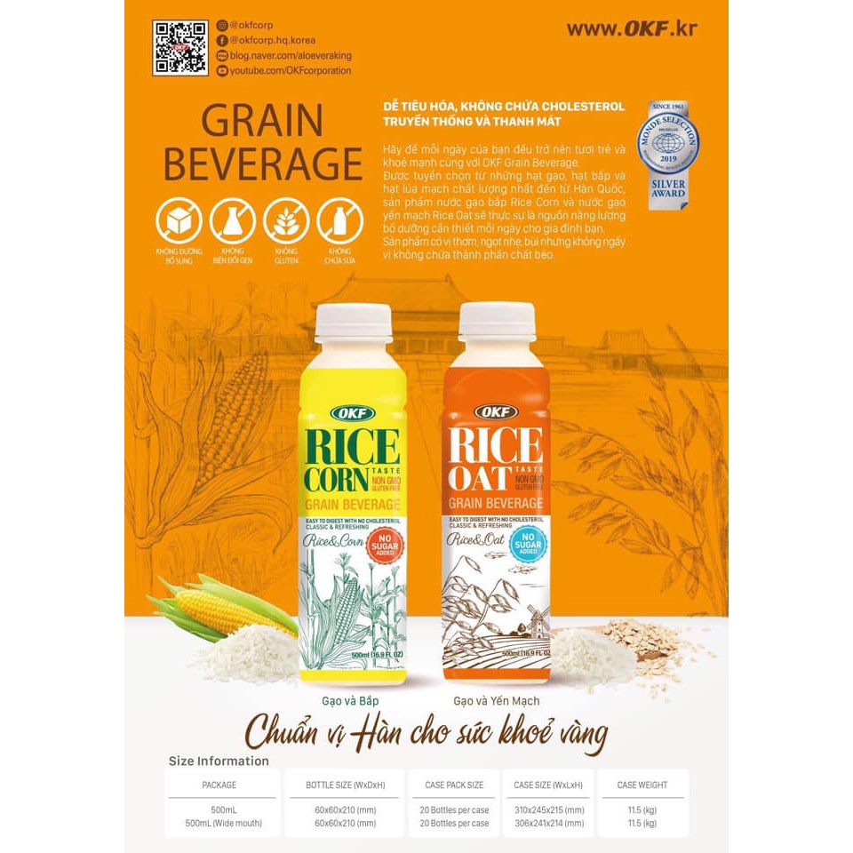 [Ko Đường] Sữa Gạo Yến Mạch OKF Rice Oat 500ml - Sữa Gạo Hàn Quốc