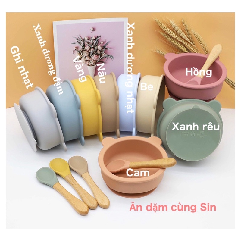 Bát Gấu Silicon Đế Hít Chống Đổ Cho Bé Ăn Dặm