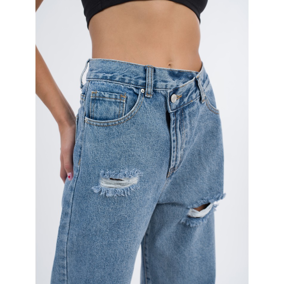 Là min - Quần Jeans Asymmetrical Button Mom Jeans