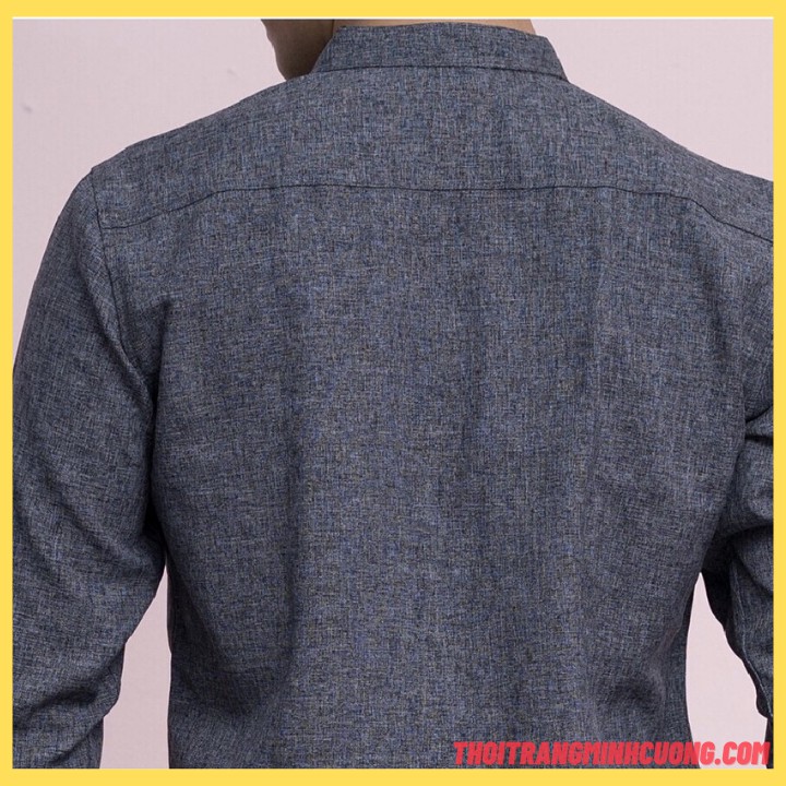 Sơ mi cổ tàu vải đũi cao cấp thoáng mát, sơ mi đũi form dáng slimfit xưởng May Minh Cường   - SMTD